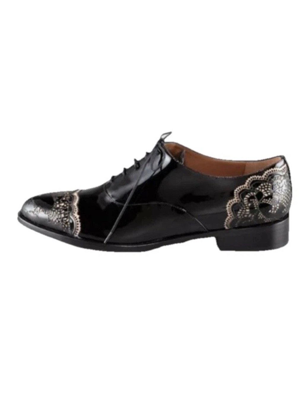 Valentino Garavani Patent Leather Lace Derby Oxford, Size 39 B, Black,
